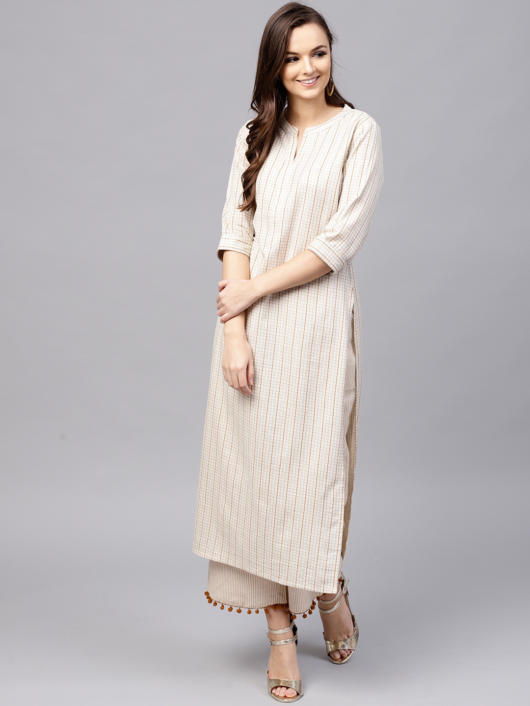 

Gerua By Libas Women Beige Checked Kurta with Palazzos