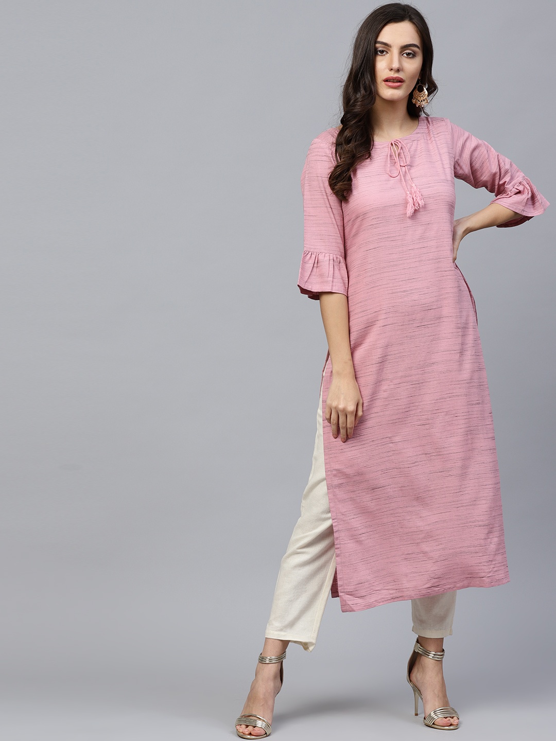 

Gerua By Libas Women Pink Black Self Design Straight Kurta