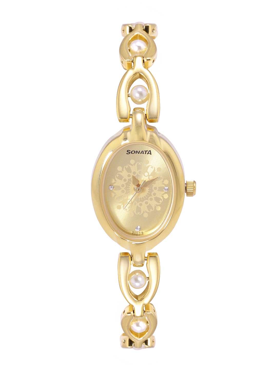 

Sonata Women Patterned Dial & Bracelet Style Straps Analogue Watch- 8048YM12, Gold
