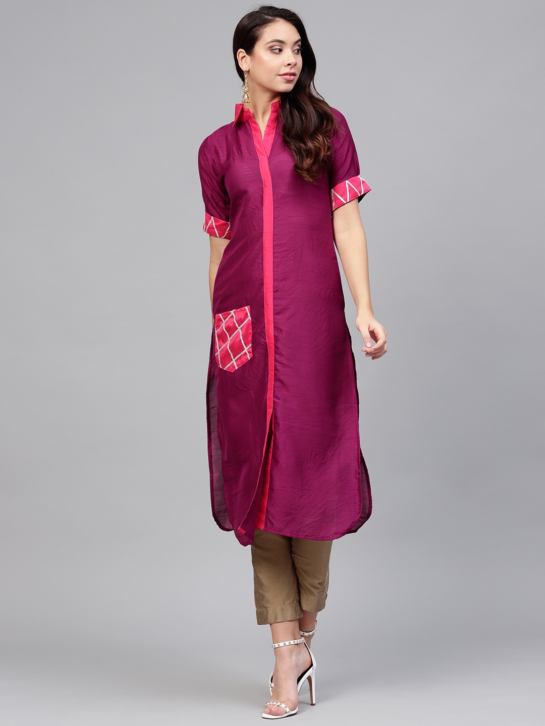 

Ahalyaa Women Purple Solid Pathani Kurta