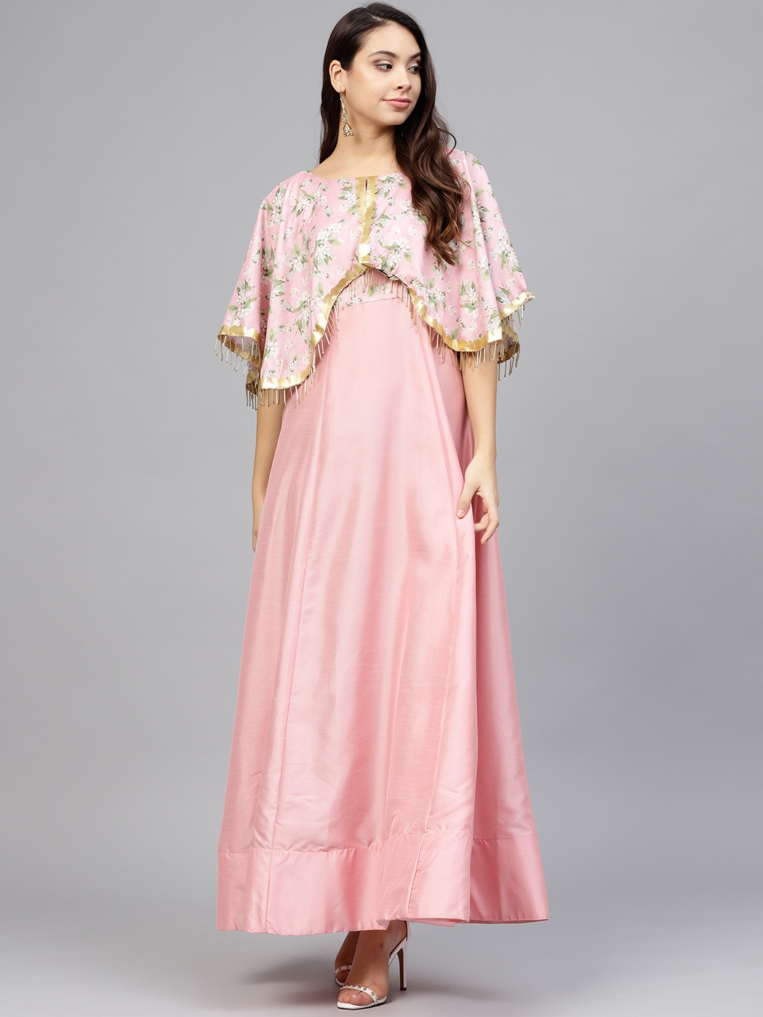 

Ahalyaa Women Pink Solid Layered A-Line Kurta