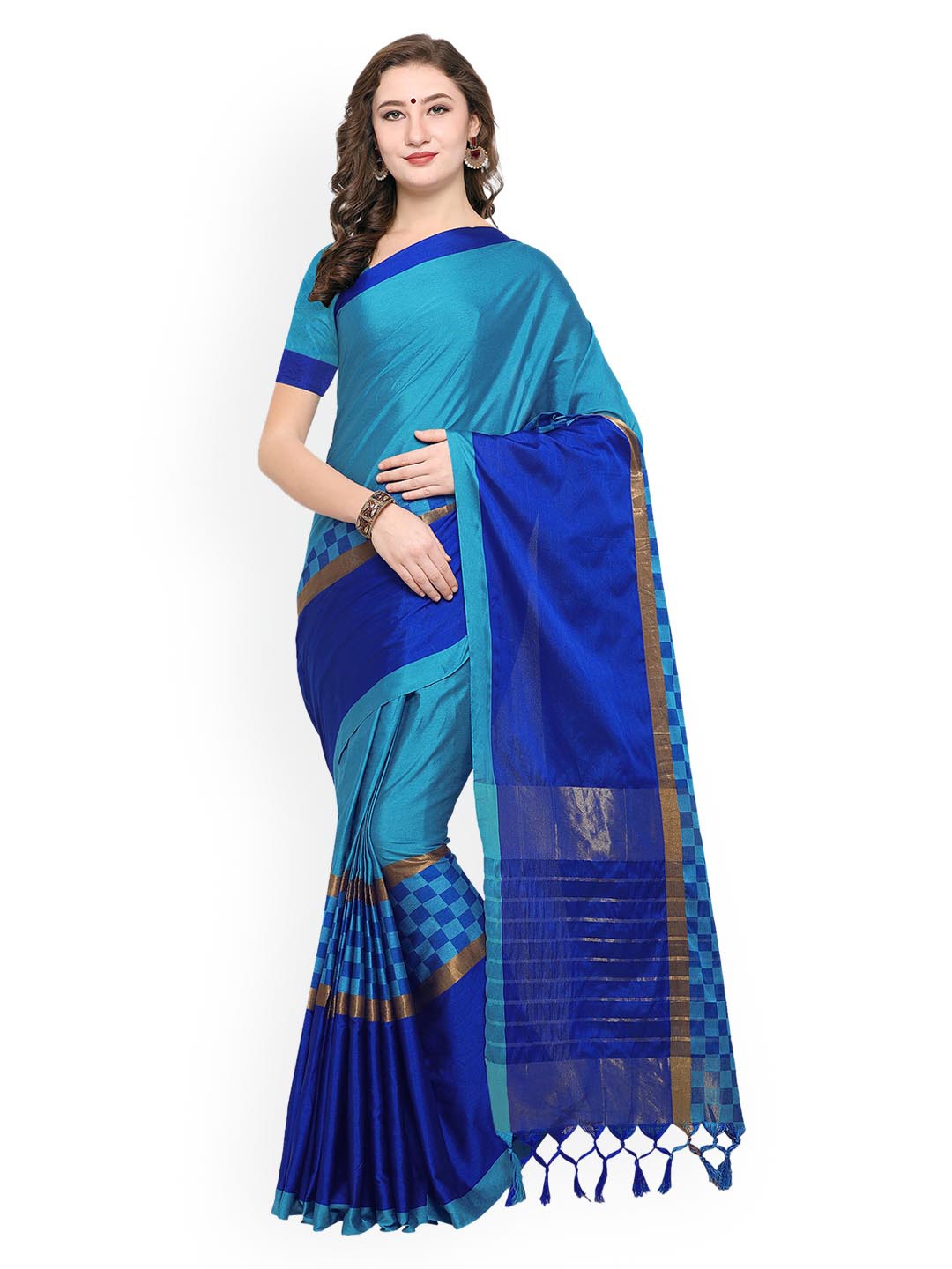 

Satrani Blue Solid Poly Silk Saree