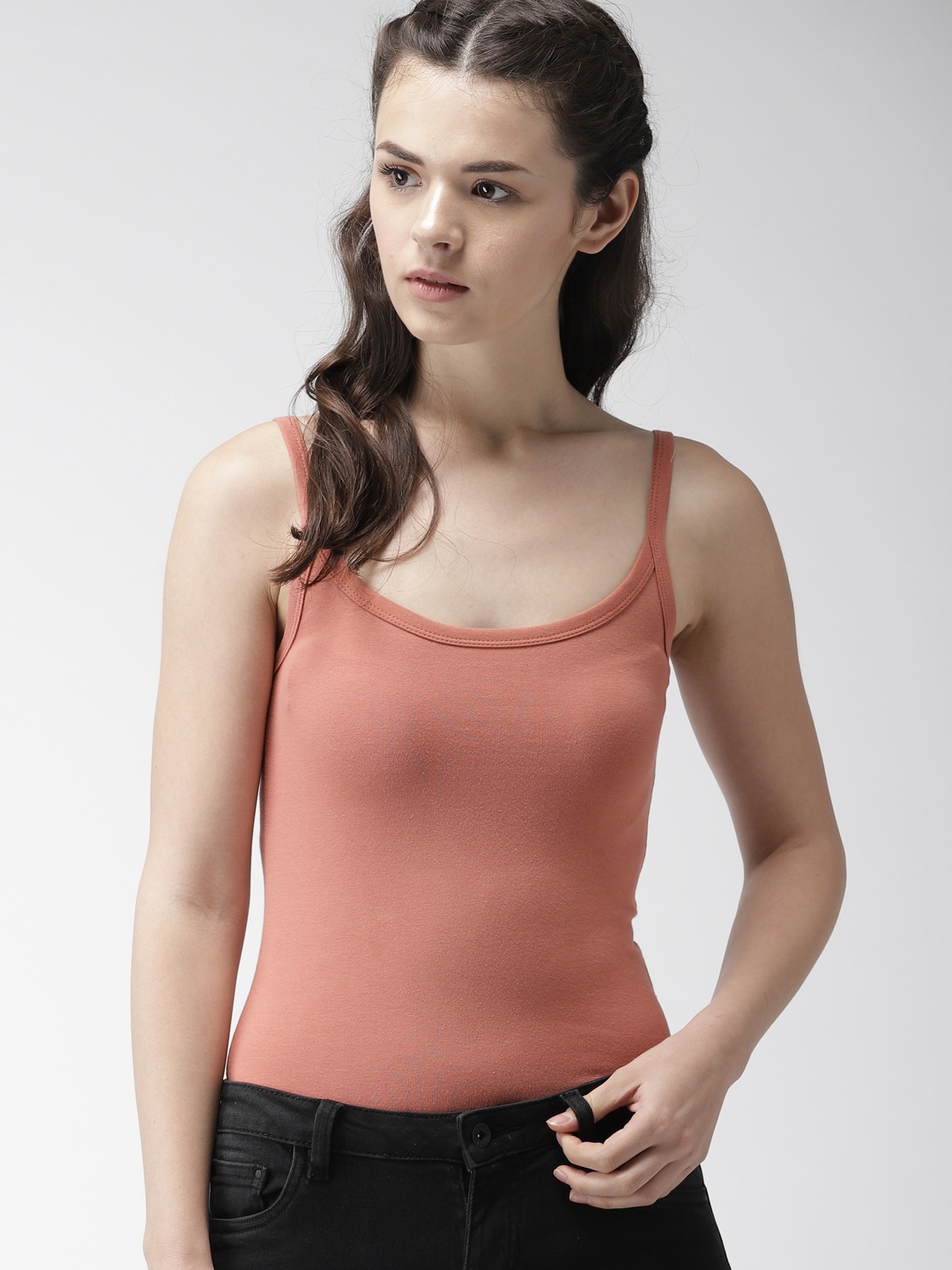 

FOREVER 21 Women Peach-Coloured Solid Top