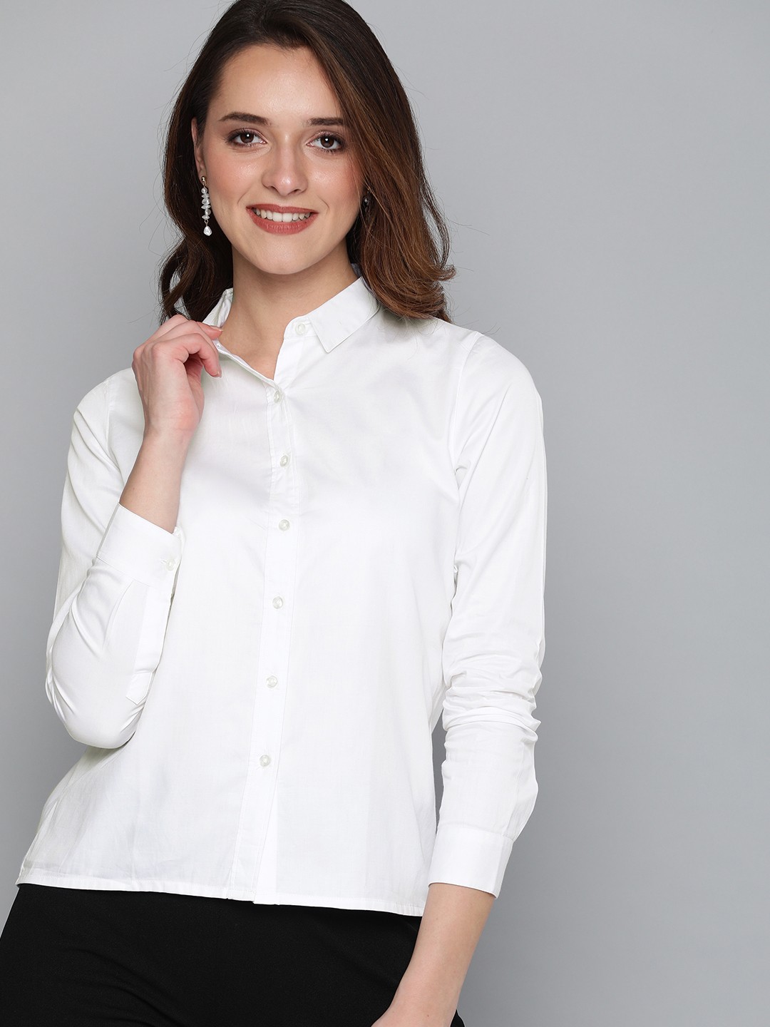 

HERE&NOW Women White Regular Fit Solid Formal Shirt