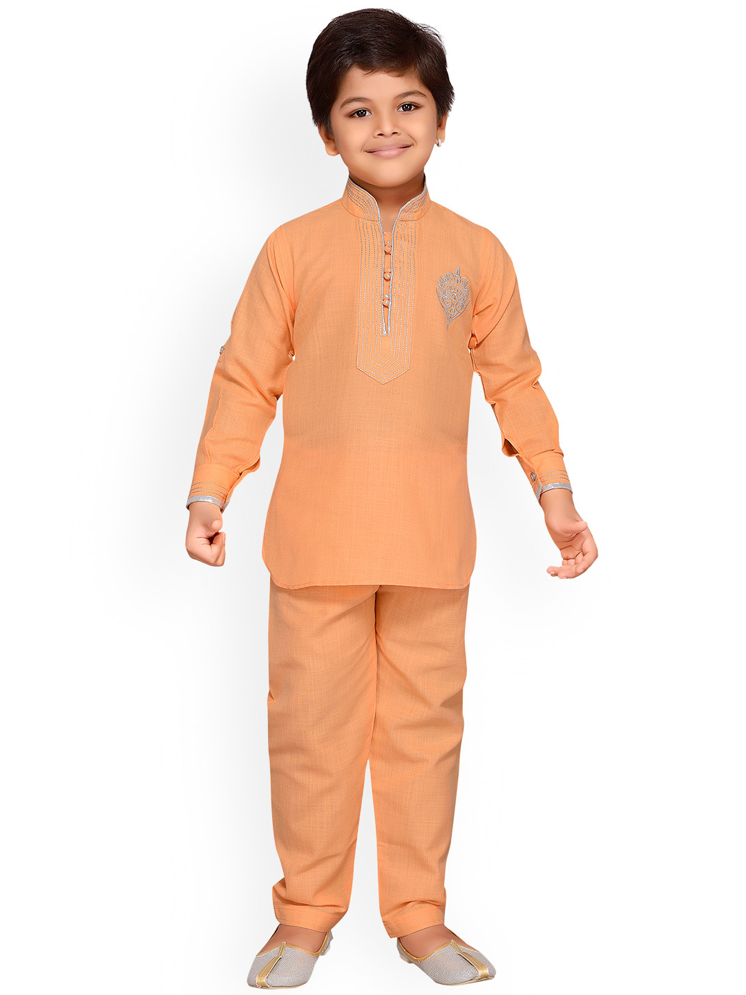 

Aj DEZInES Boys Orange Embroidered Kurta with Pyjamas