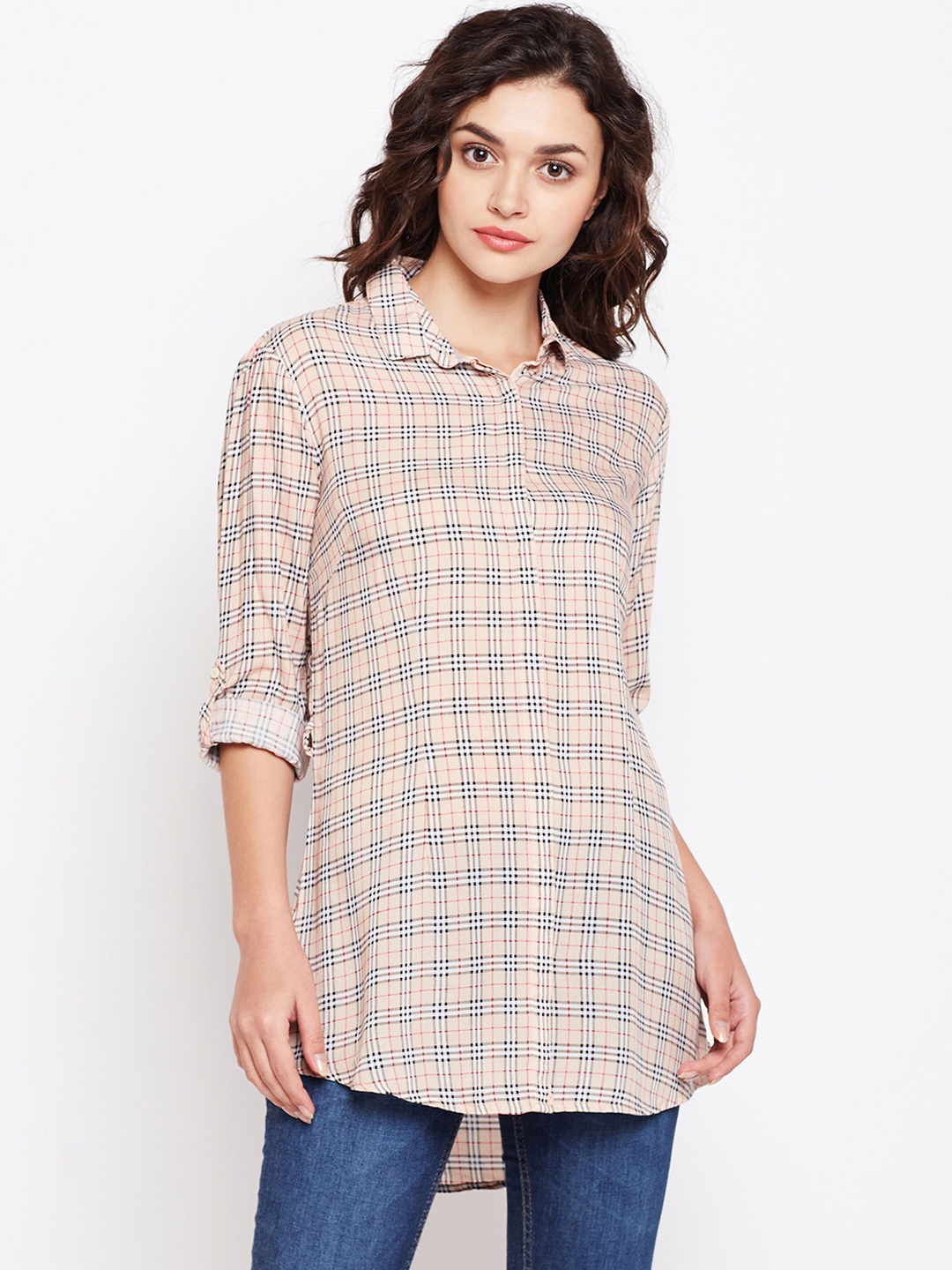 

Crimsoune Club Beige & Black Checked Tunic