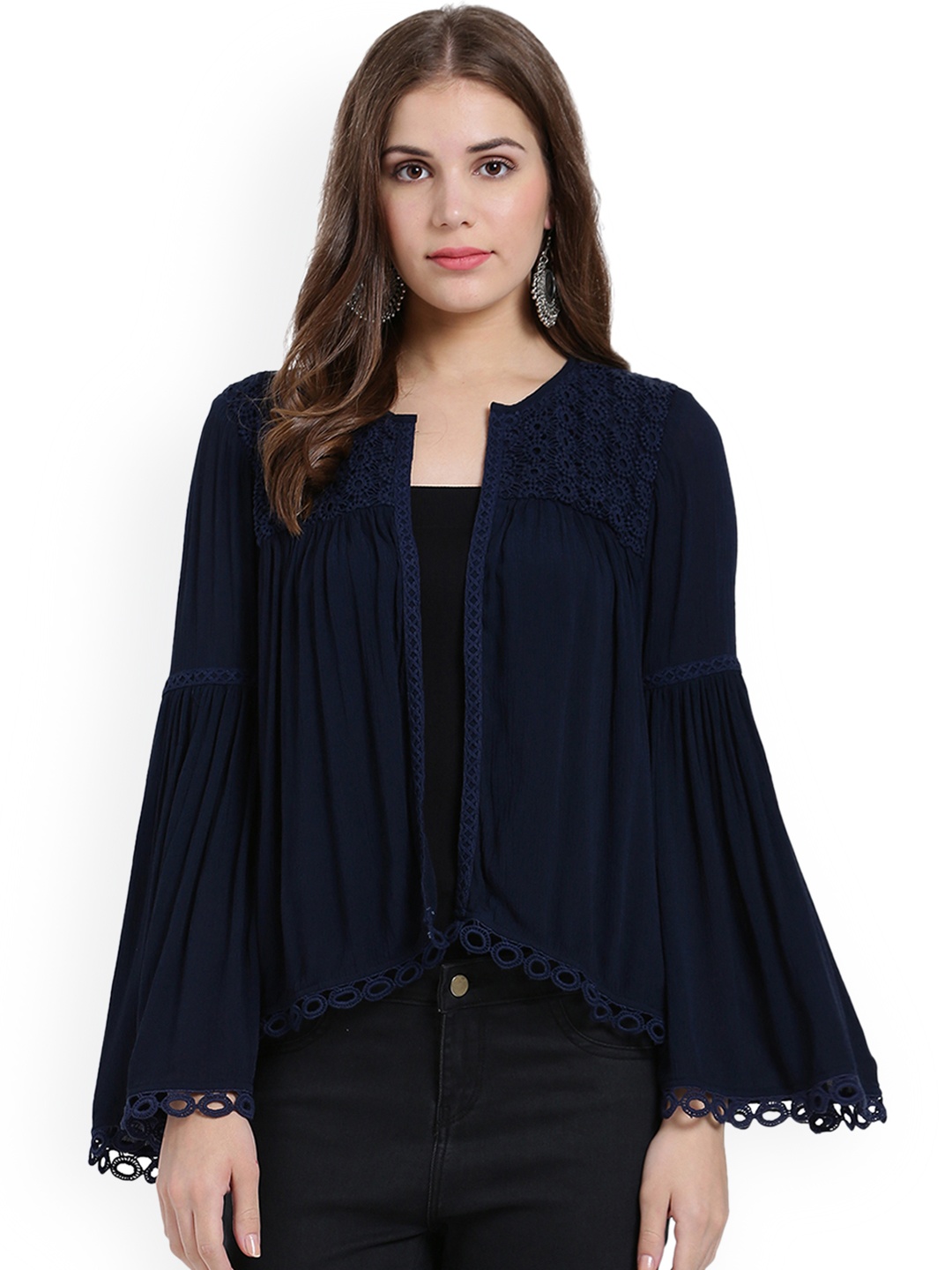 

Taurus Navy Blue Solid Open Front Shrug