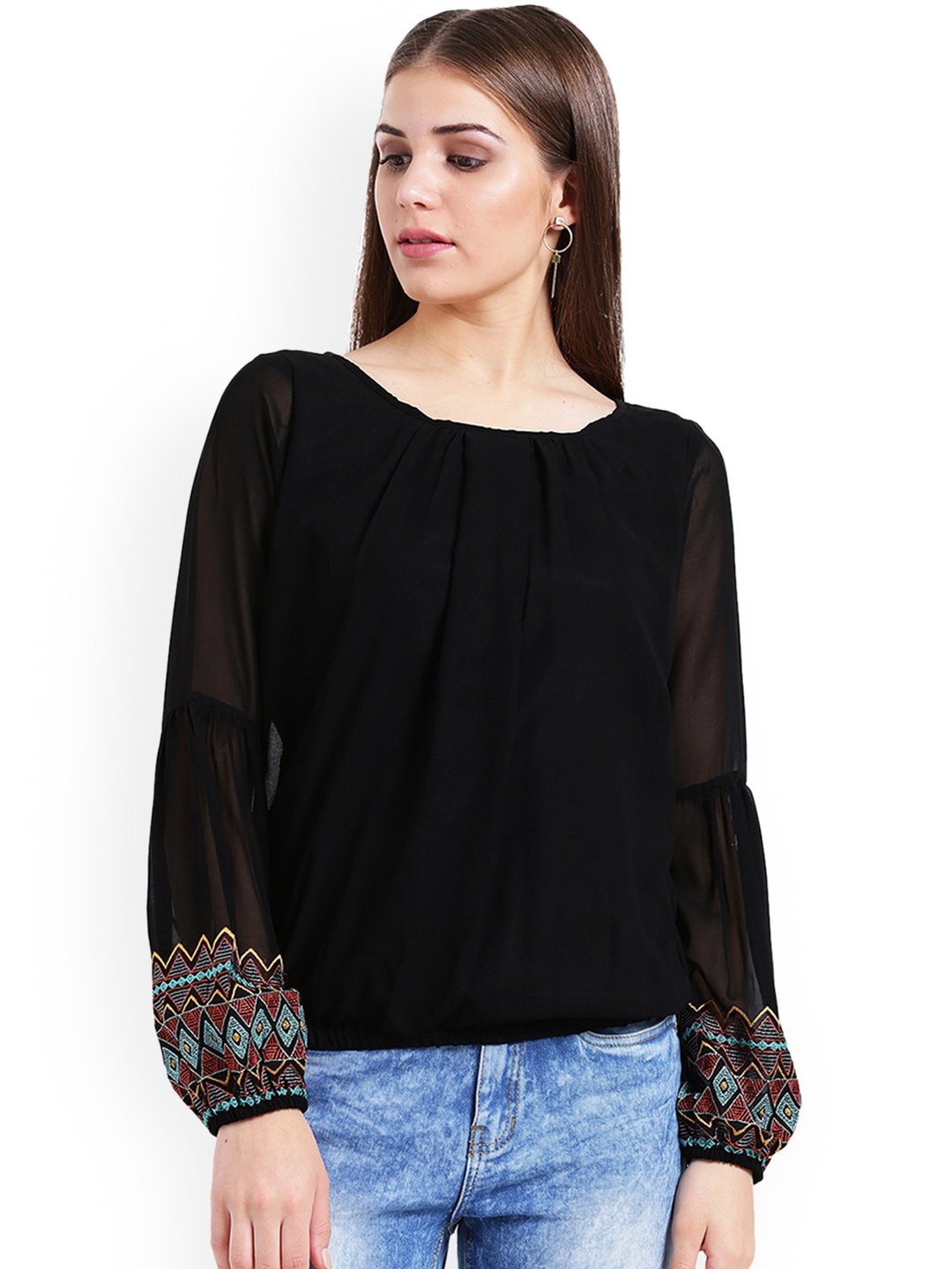 

Taurus Women Black Solid Blouson Top
