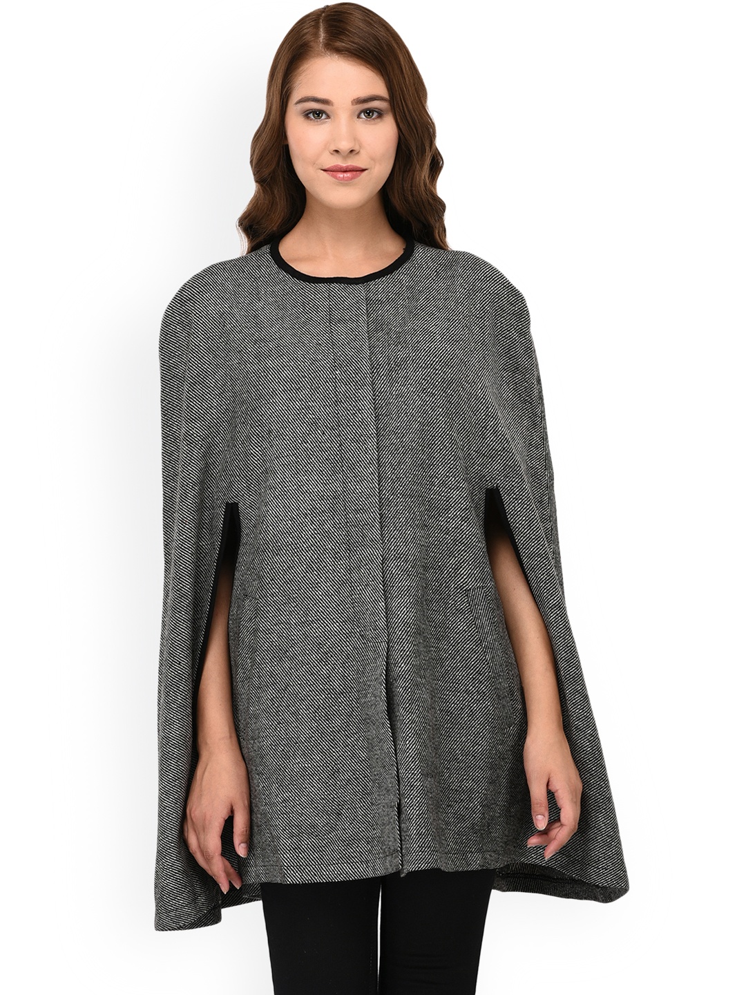 

Owncraft Women Black & White Self Design Wollen Cape Jacket
