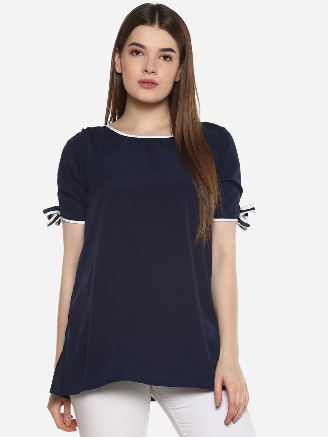 

Qurvii Plus Size Women Navy Blue Solid Top