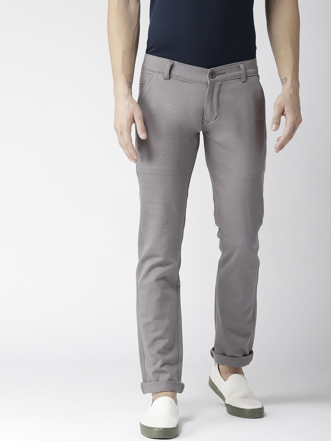 

Rodamo Men Grey Slim Fit Solid Trousers