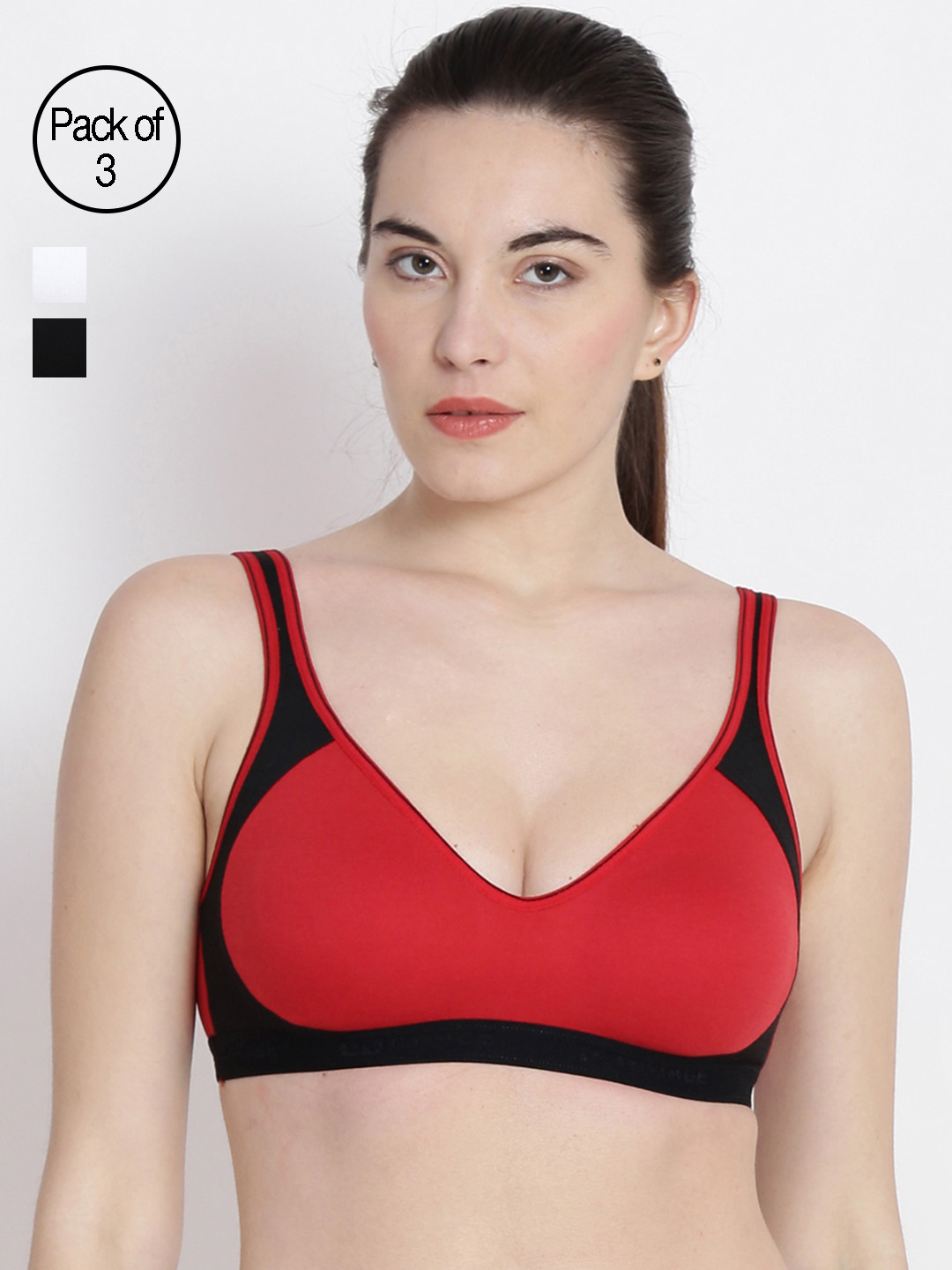 

ABELINO Pack Of 3 Colourblocked Non-Wired Non Padded Sports Bra COM5130, White