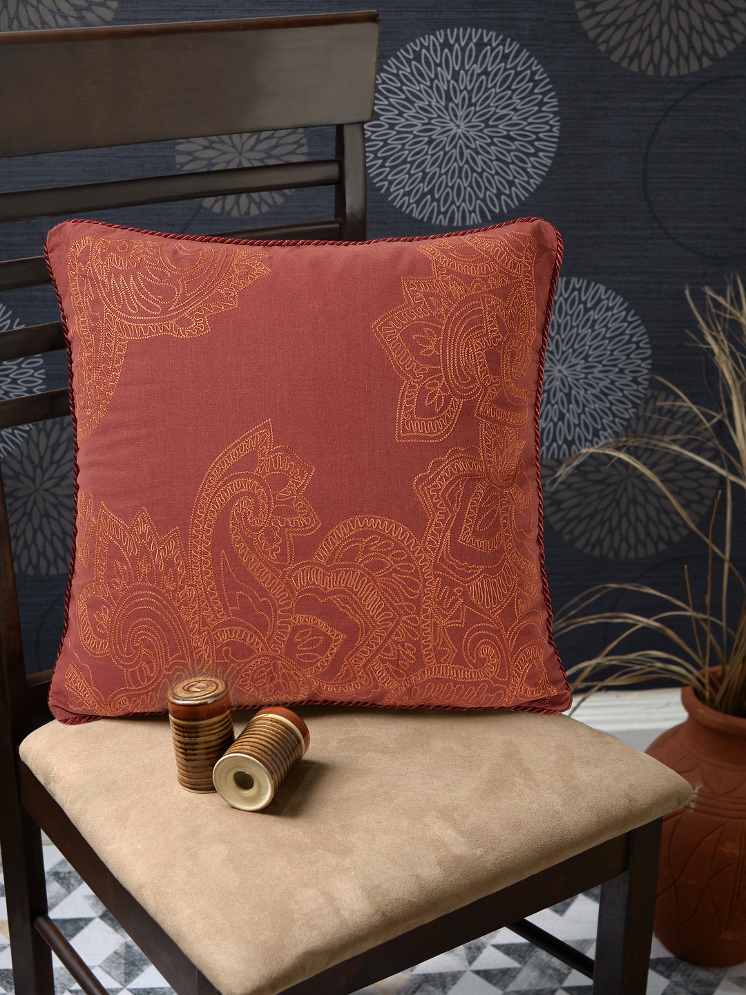 

Deco Window Rust Brown Single Ethnic Motifs Square Cushion Cover
