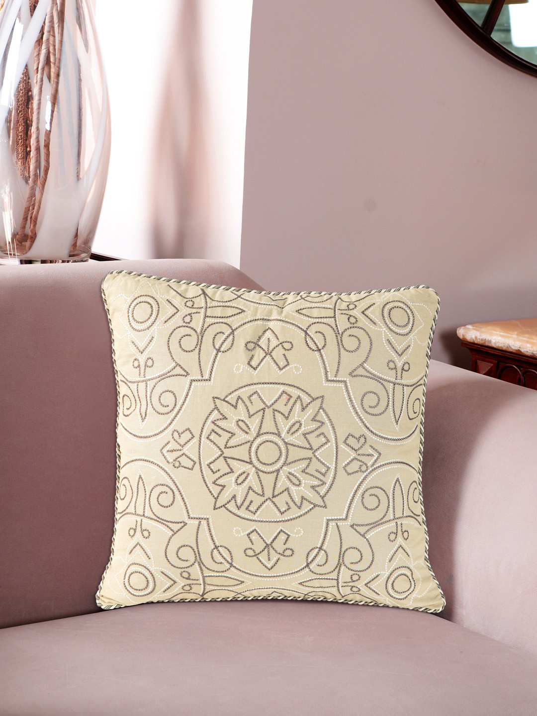 

Deco Window Beige Single Floral Square Cushion Cover
