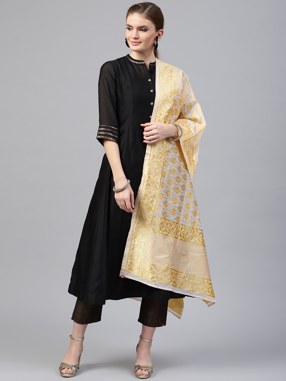 

Juniper Beige & Golden Woven Design Dupatta