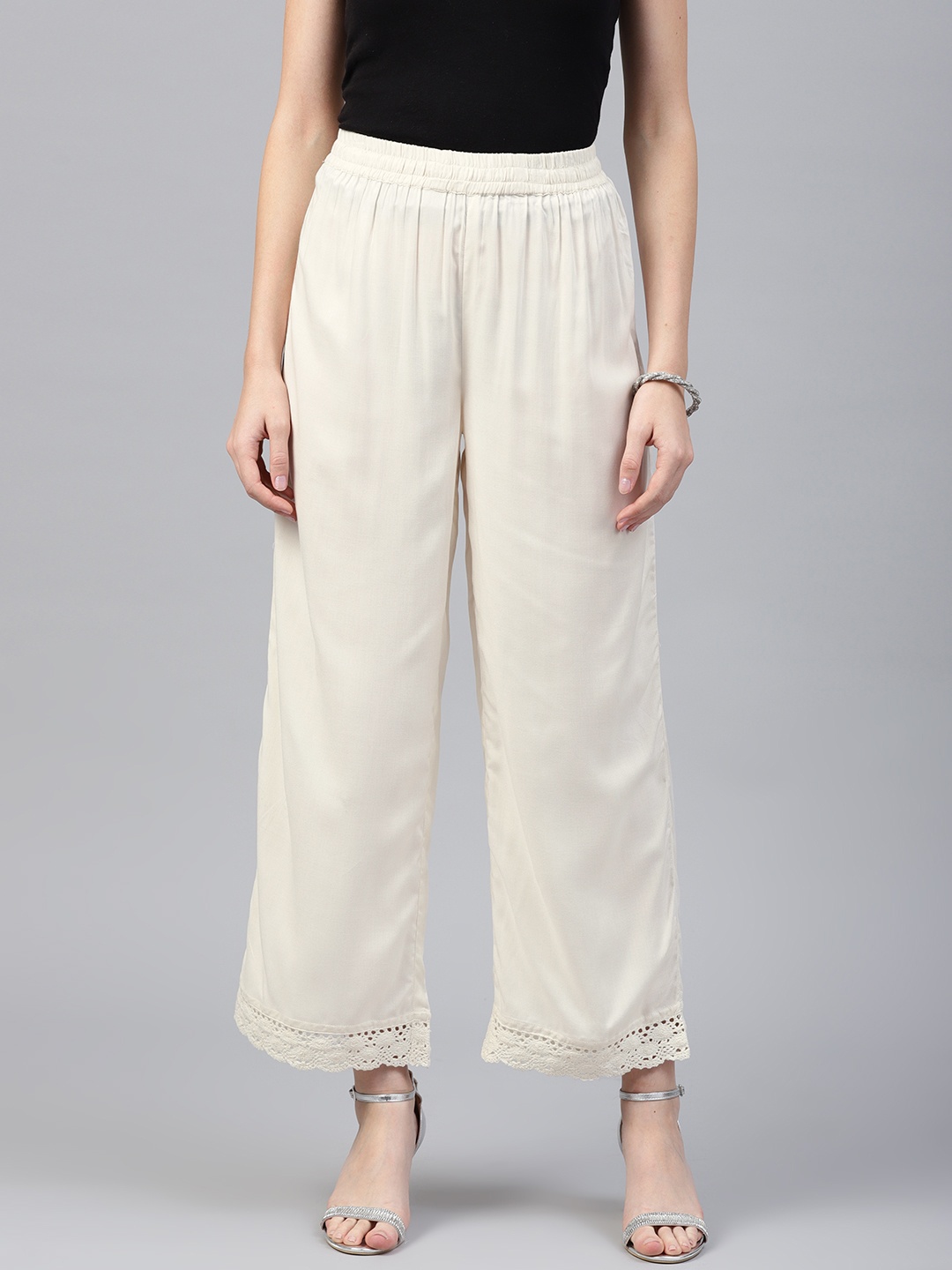 

Juniper Women Off-White Straight Hem Design Palazzos