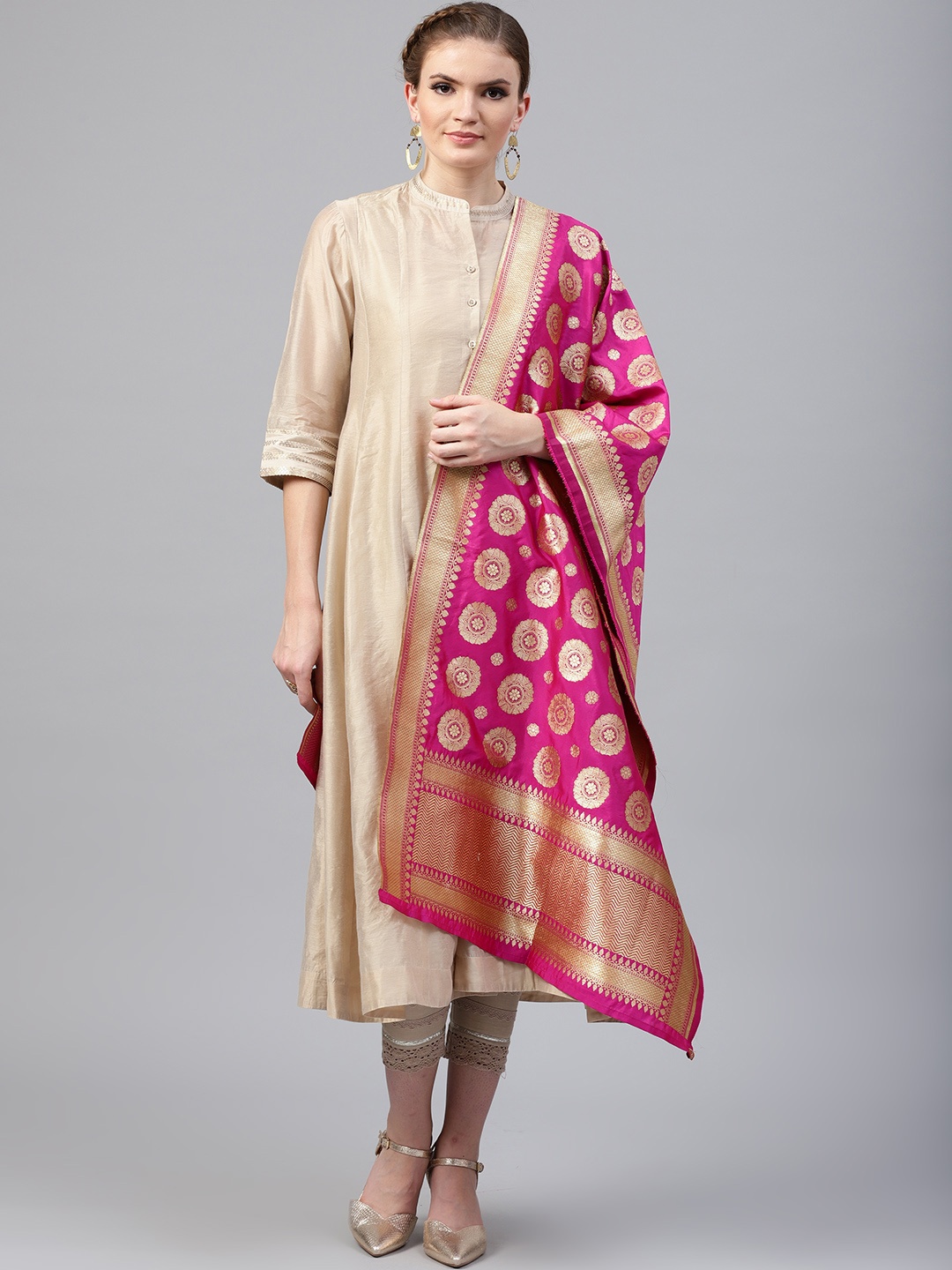 

Juniper Fuchsia & Golden Woven Design Dupatta