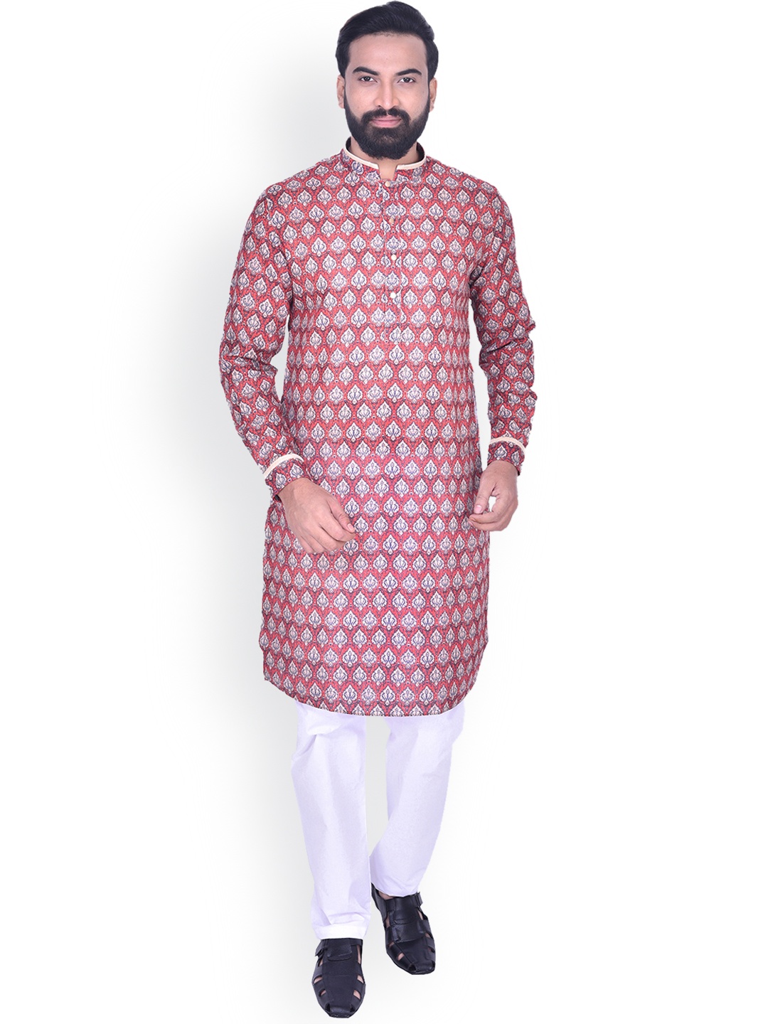

Manyavar Men Red Printed Straight Kurta