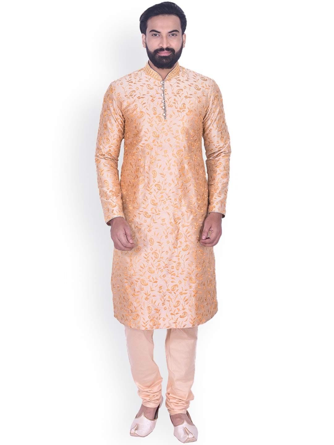 

Manyavar Men Beige Embroidered Kurta with Churidar