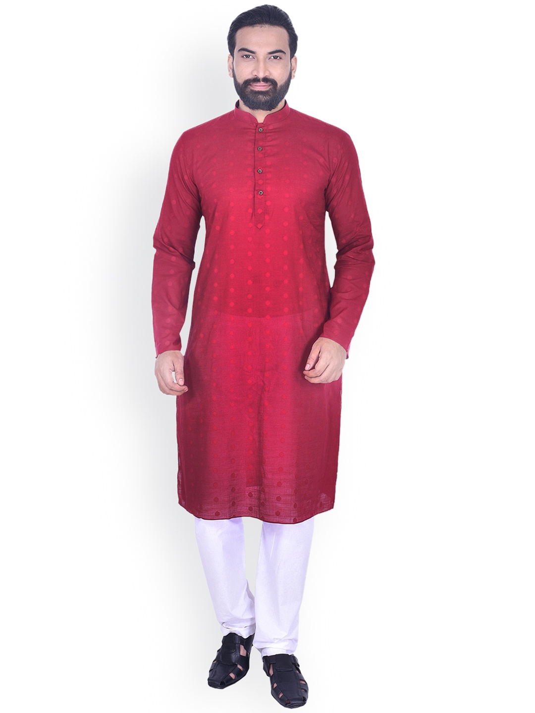

Manyavar Men Red & White Printed Kurta with Pyjamas