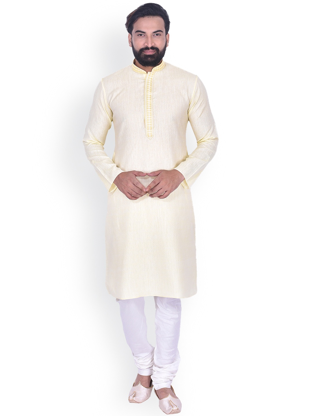 

Manyavar Men Yellow Solid Kurta with Churidar