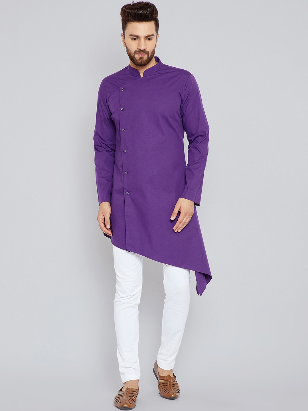 

See Designs Men Purple Solid Straight Kurta