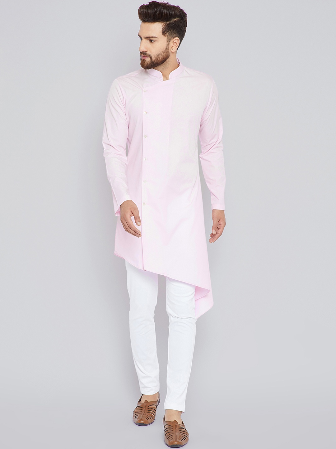 

See Designs Men Pink Solid Straight Kurta
