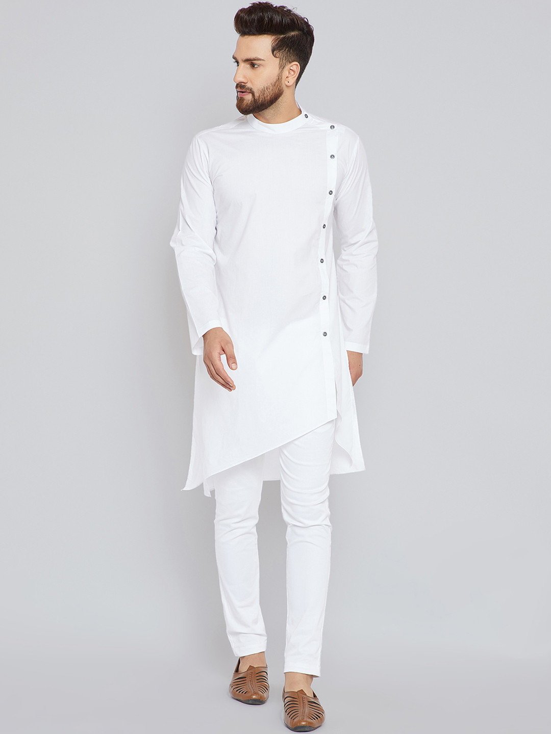 

See Designs Men White Solid Asymmetric Straight Kurta
