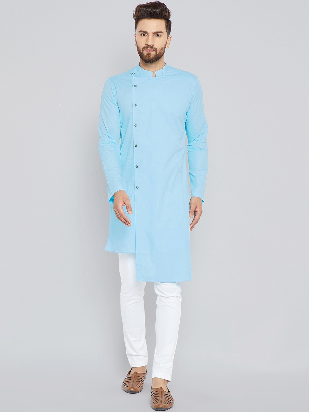 

See Designs Men Turquoise Blue Solid Straight Kurta