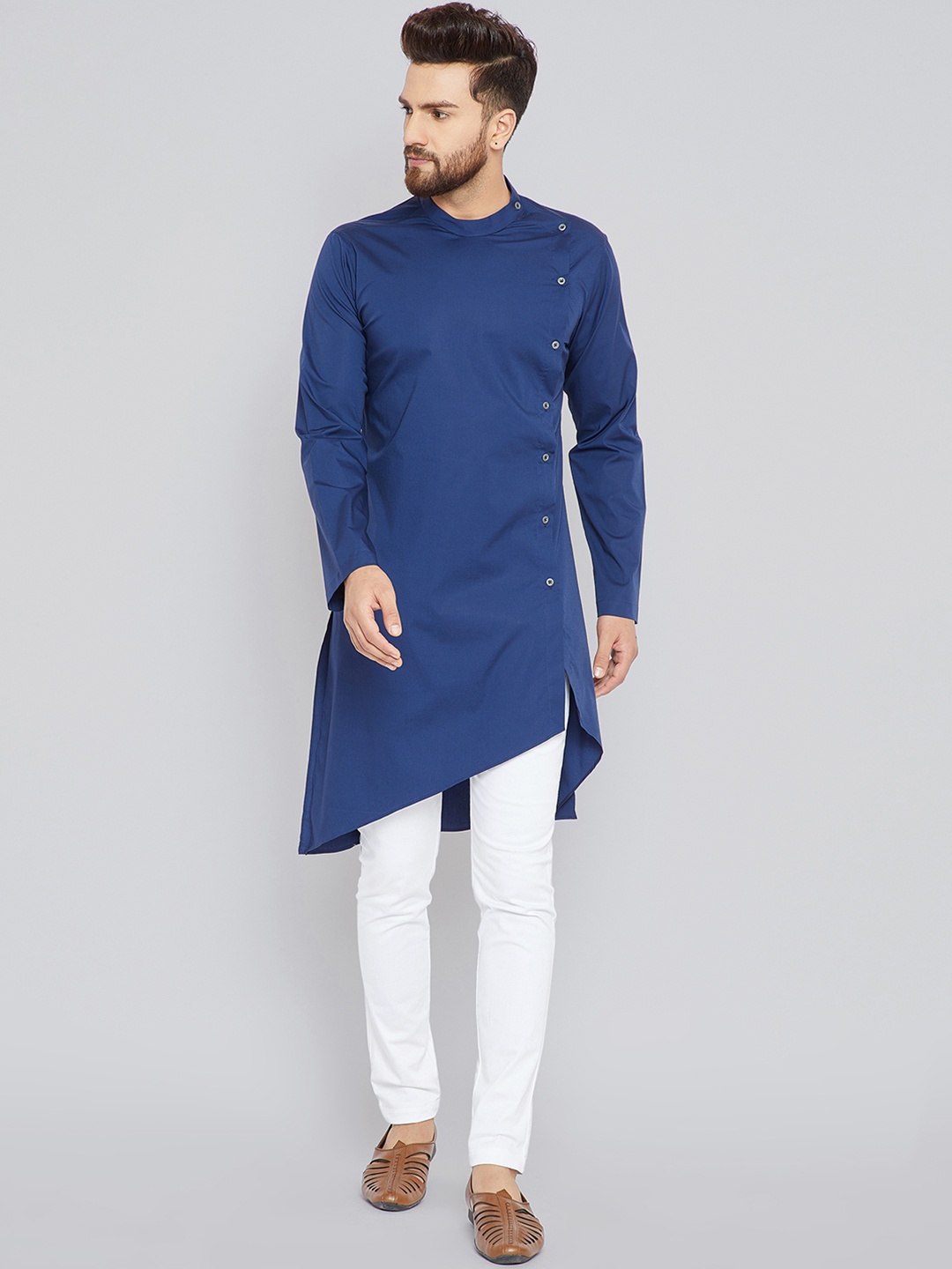 

See Designs Men Blue Solid Asymmetric Straight Kurta