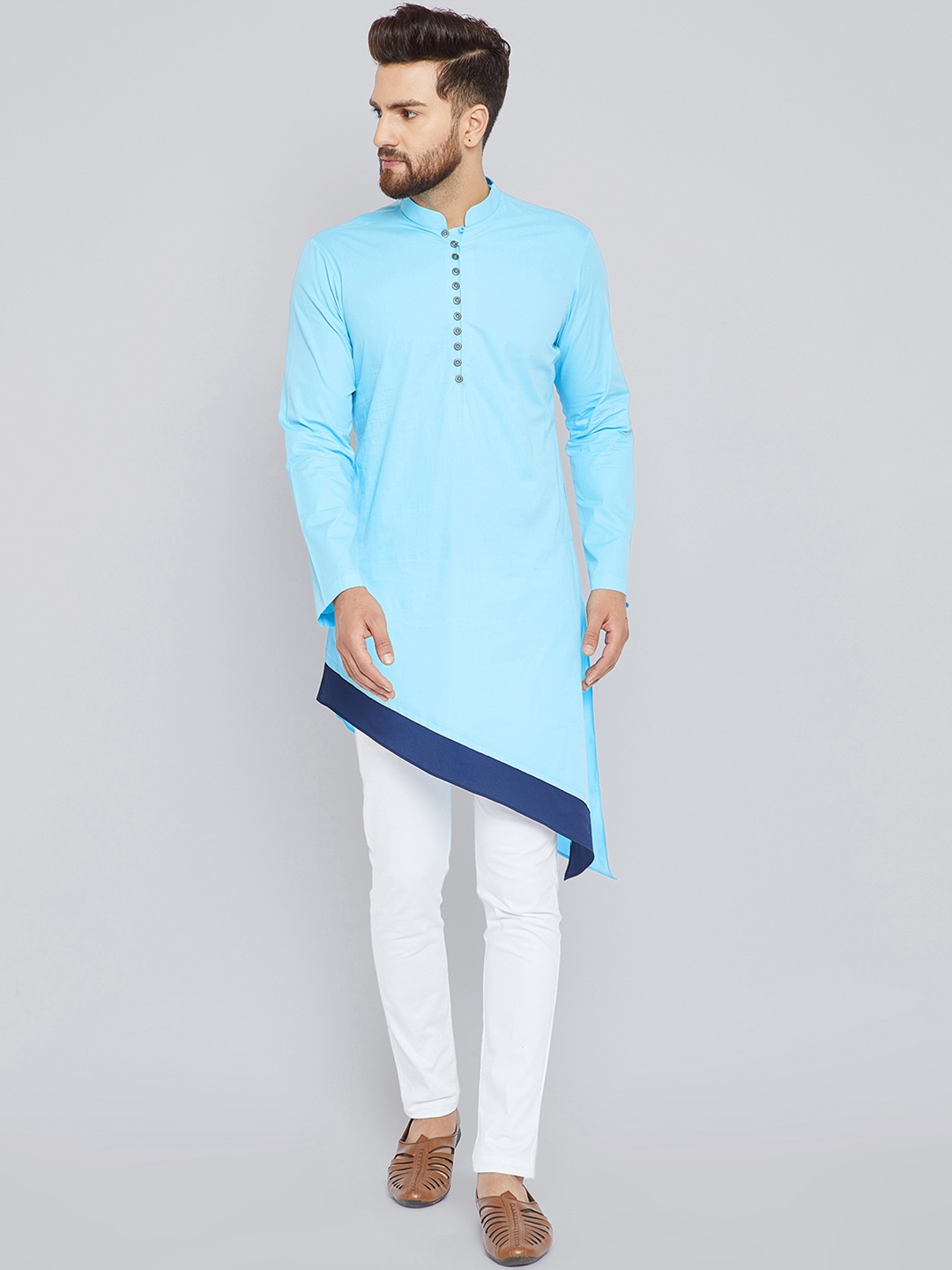 

See Designs Men Turquoise Blue Solid Asymmetric A-Line Kurta