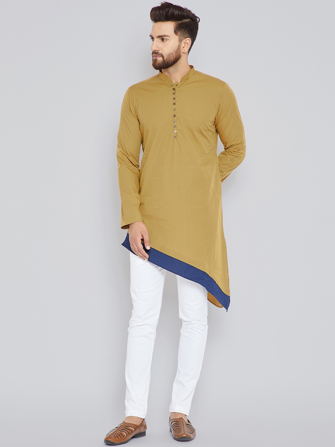 

See Designs Men Khaki Solid Asymmetric A-Line Kurta