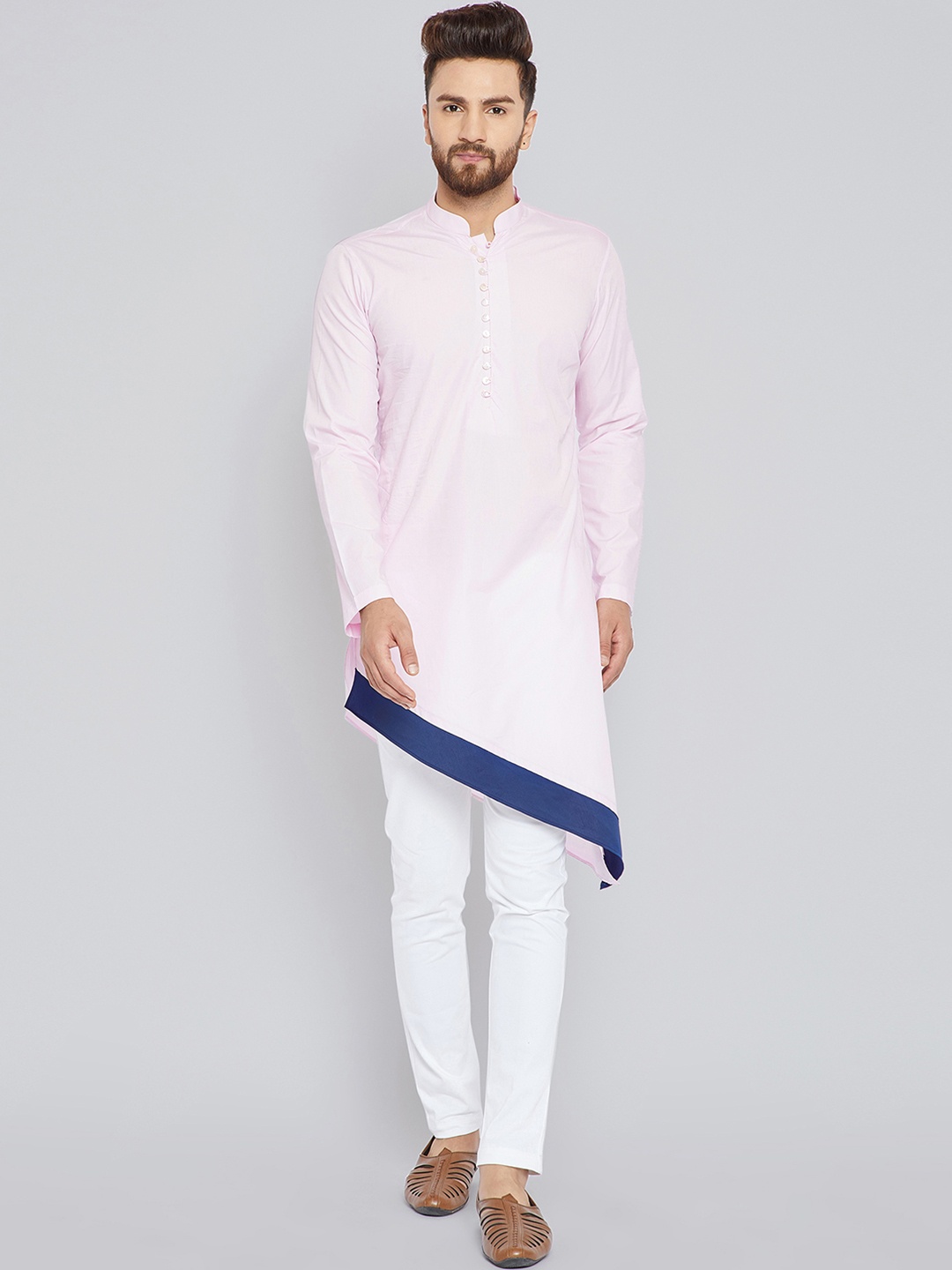

See Designs Men Pink Solid Straight Asymmetric Kurta