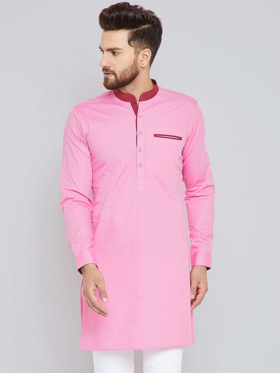 

See Designs Men Pink Solid Straight Kurta