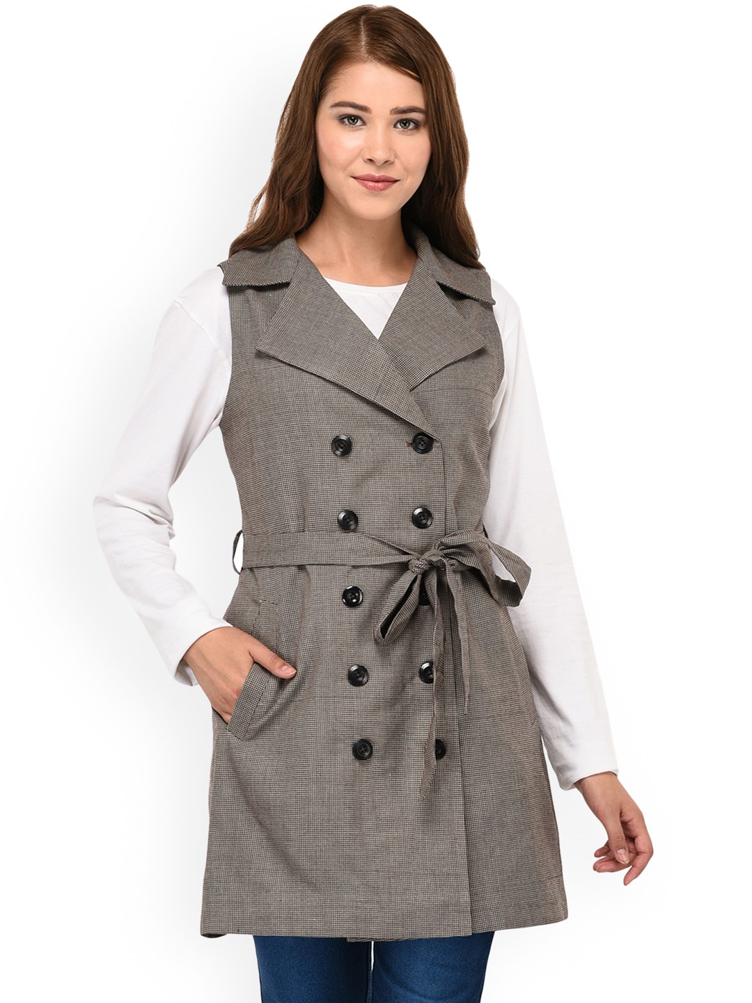 

Owncraft Women Brown Printed Woolen Peacoat