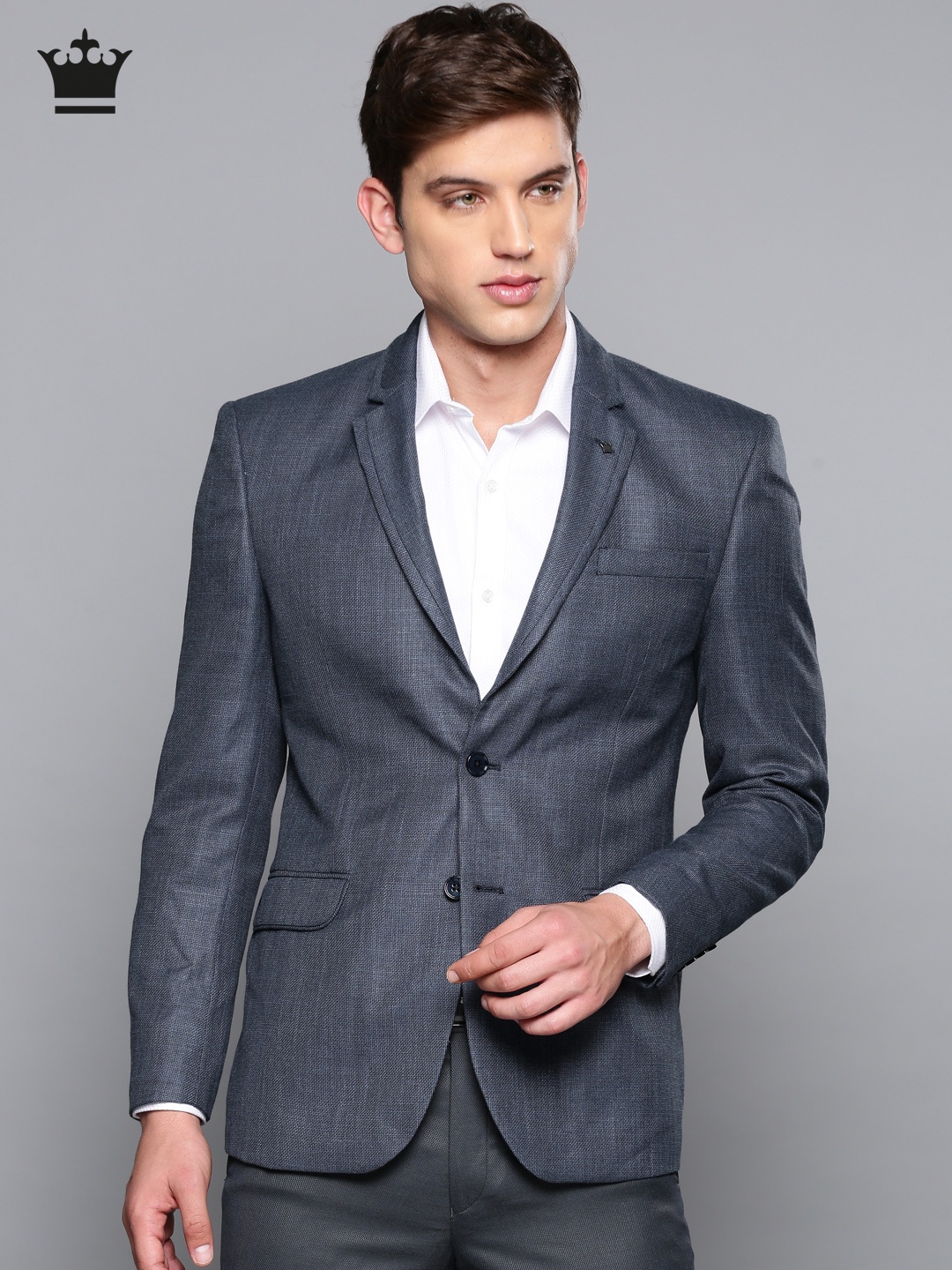 

Louis Philippe Men Navy Blue Solid Textured Blazer