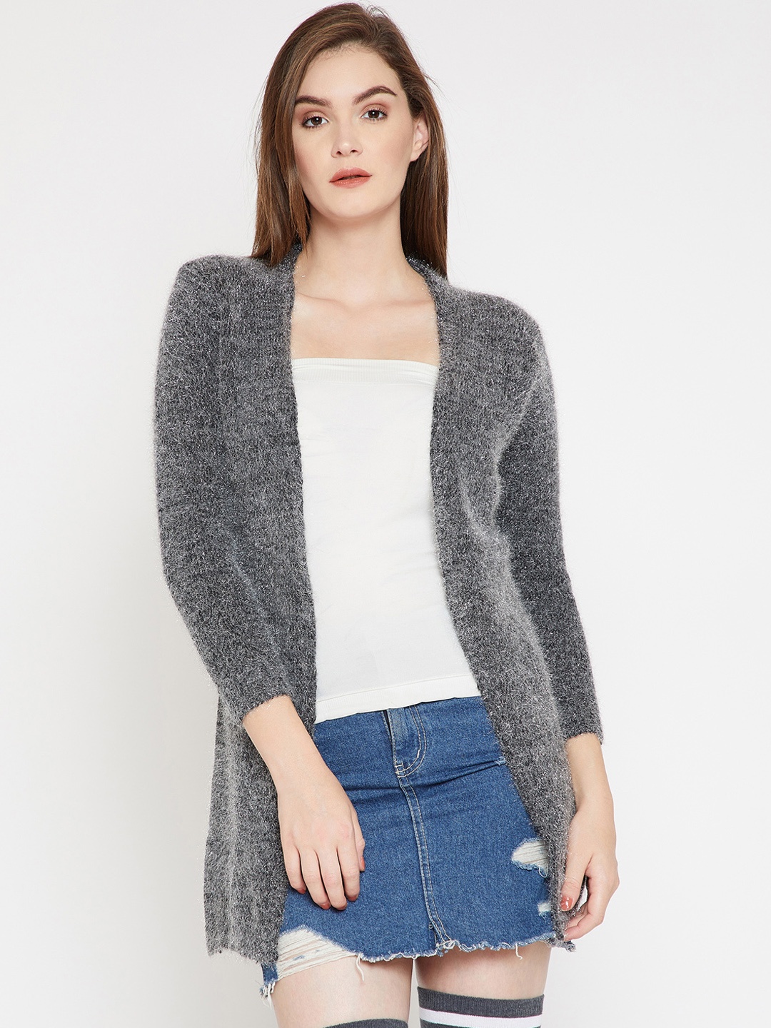 

Marie Claire Grey Solid Open Front Shrug