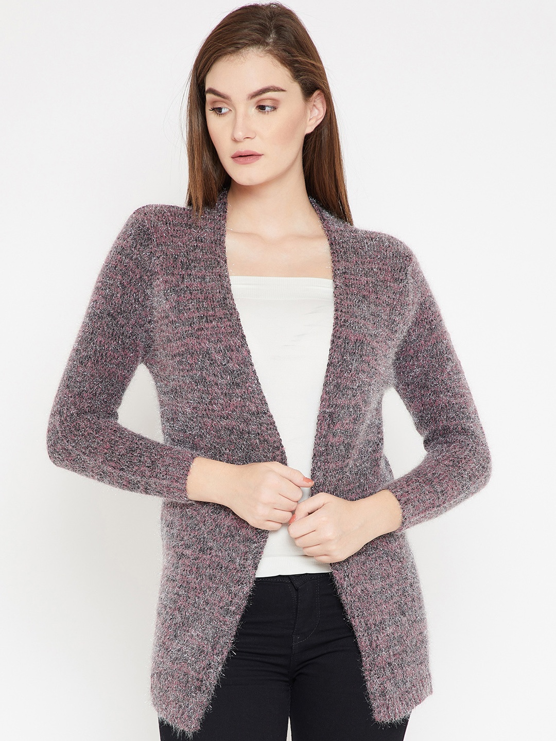 

Marie Claire Pink & Grey Self Design Open Front Shrug