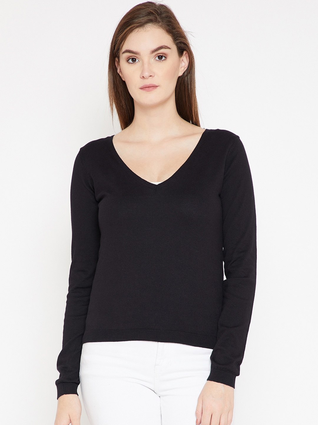 

Marie Claire Women Black Self Design Pullover