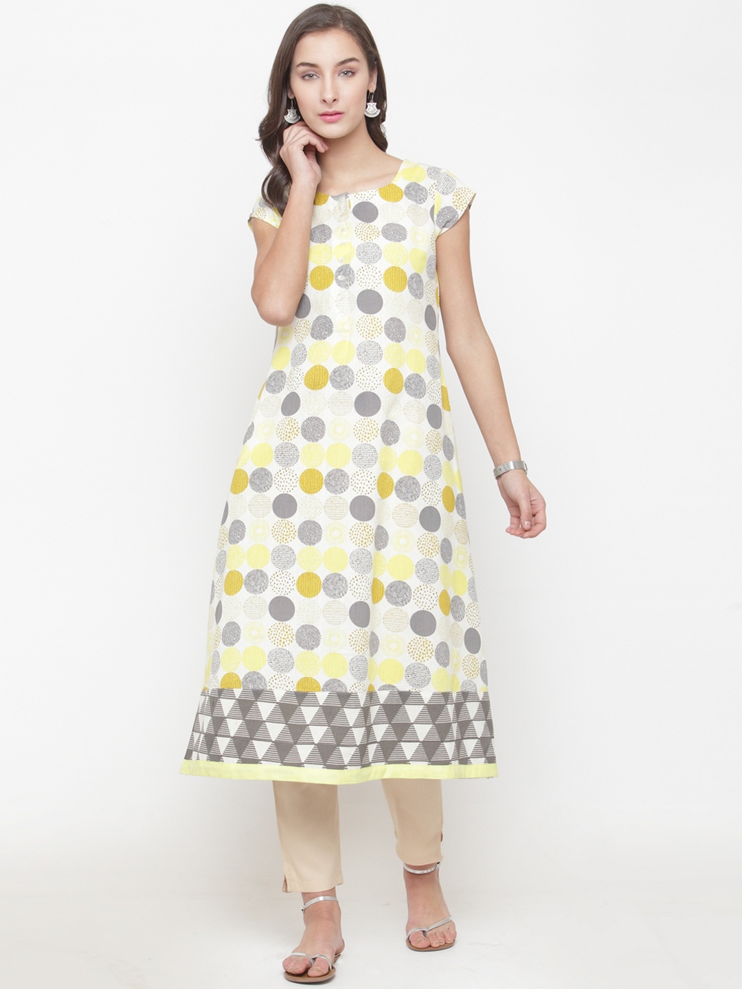 

Varanga Women Off-White & Yellow Printed Kurti with Trousers