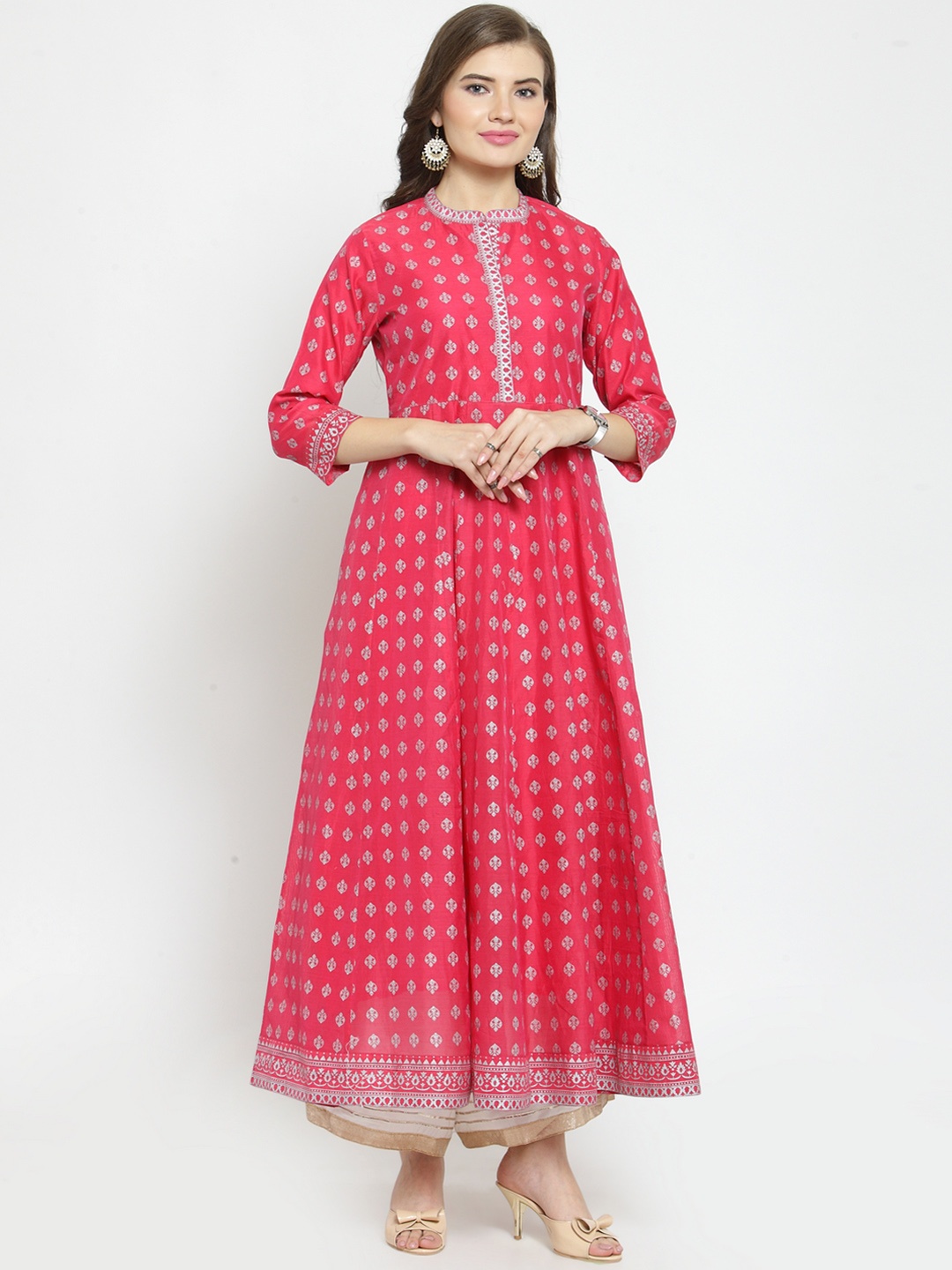 

Varanga Women Pink & Off-White Self Design Kurti with Palazzos