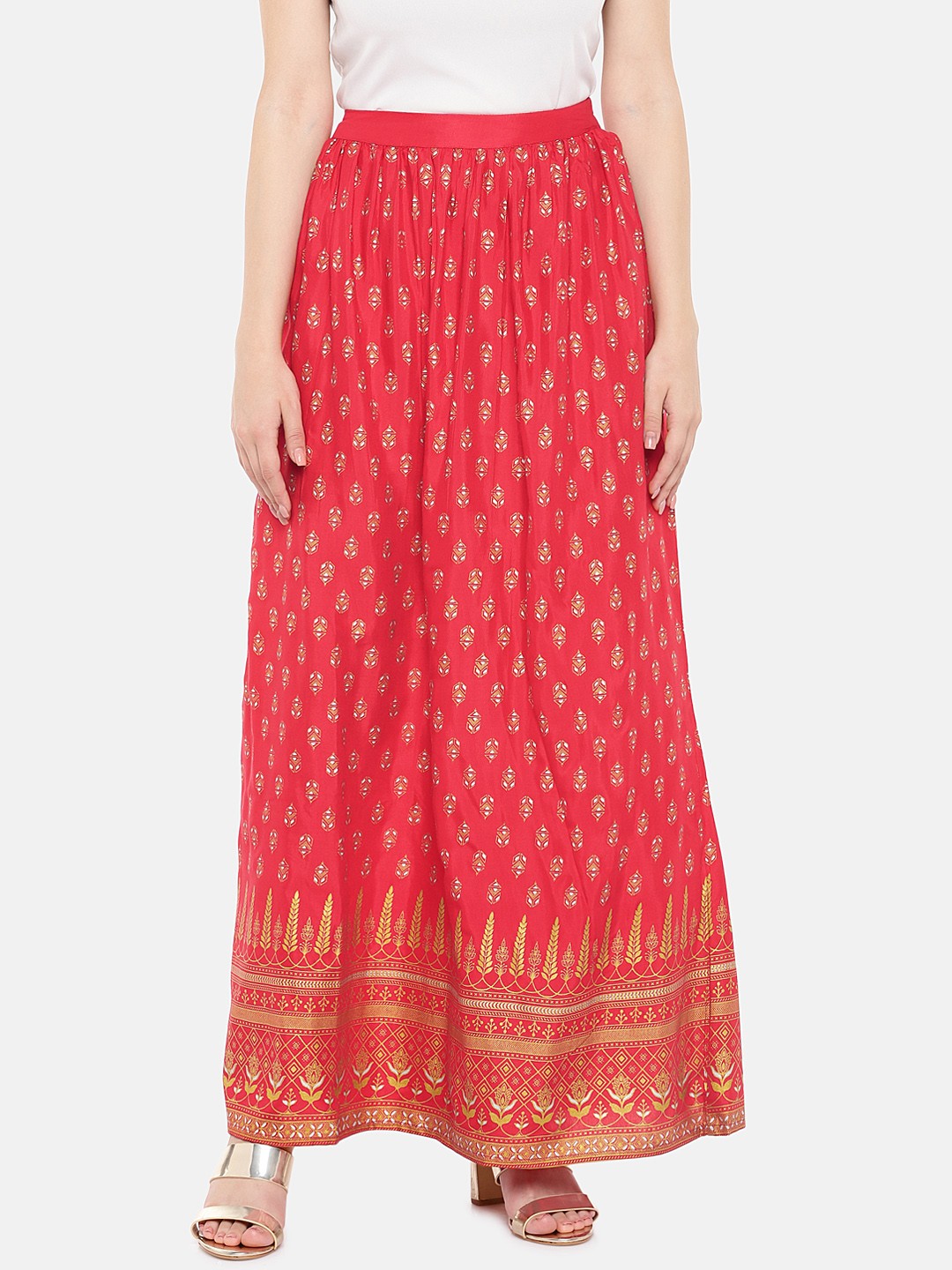 

Global Desi Women Pink Printed A-line Maxi Skirt