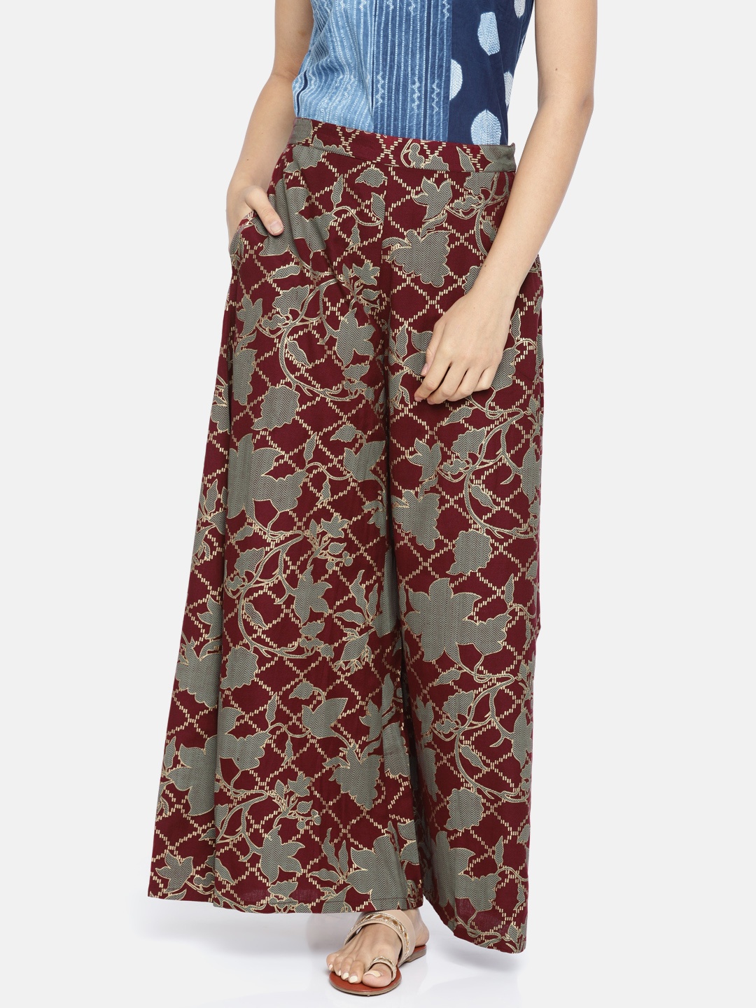 

Global Desi Women Maroon Printed Flared Palazzos