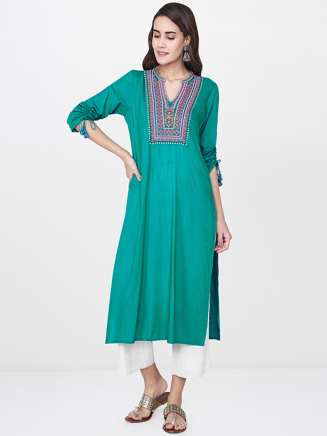 

Global Desi Women Blue Yoke Design Straight Kurta