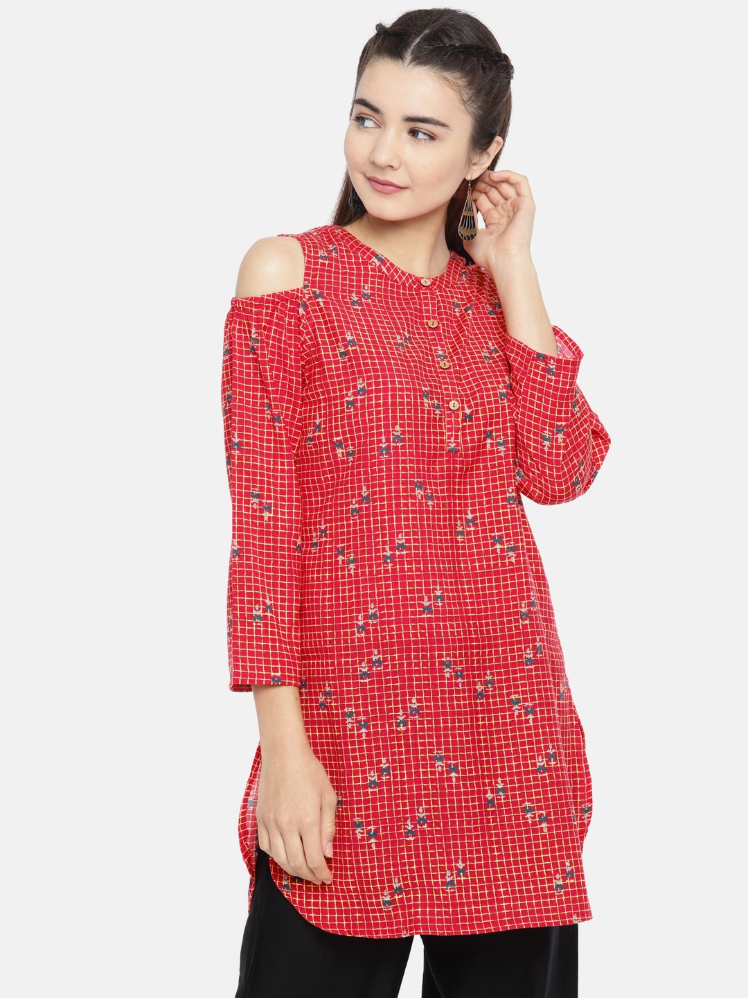 

Global Desi Coral Red Printed Tunic