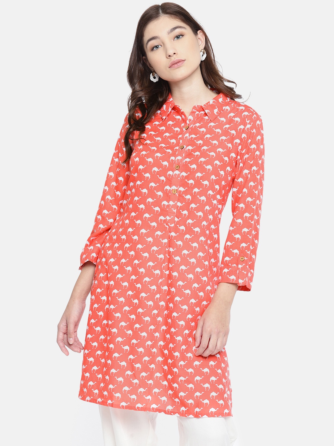 

Global Desi Coral Pink Printed Tunic