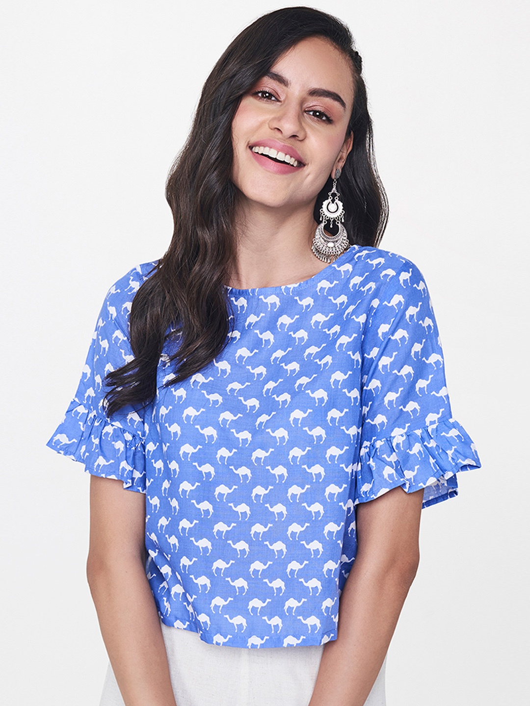 

Global Desi Blue Printed Top