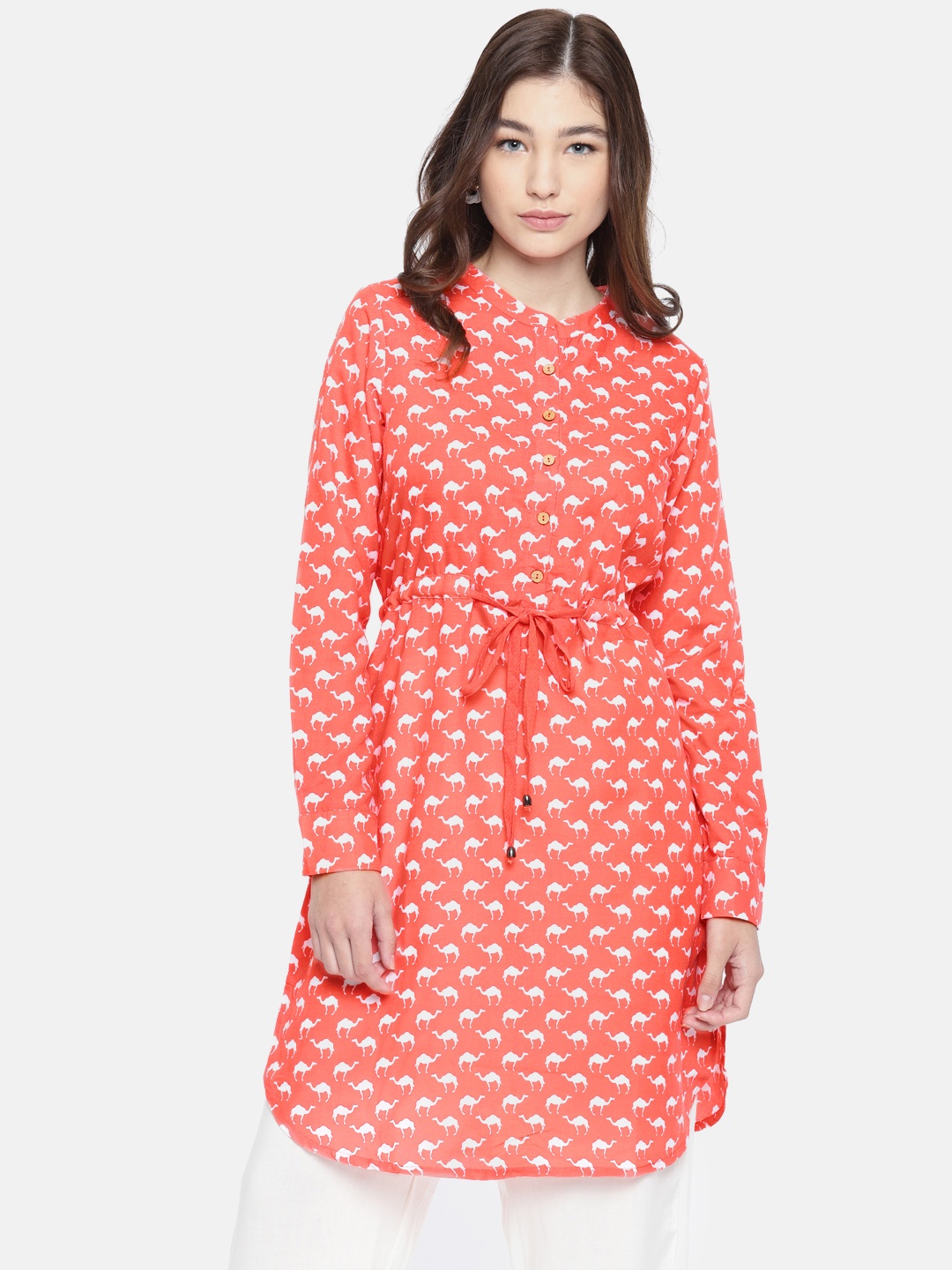 

Global Desi Coral Pink Printed Tunic