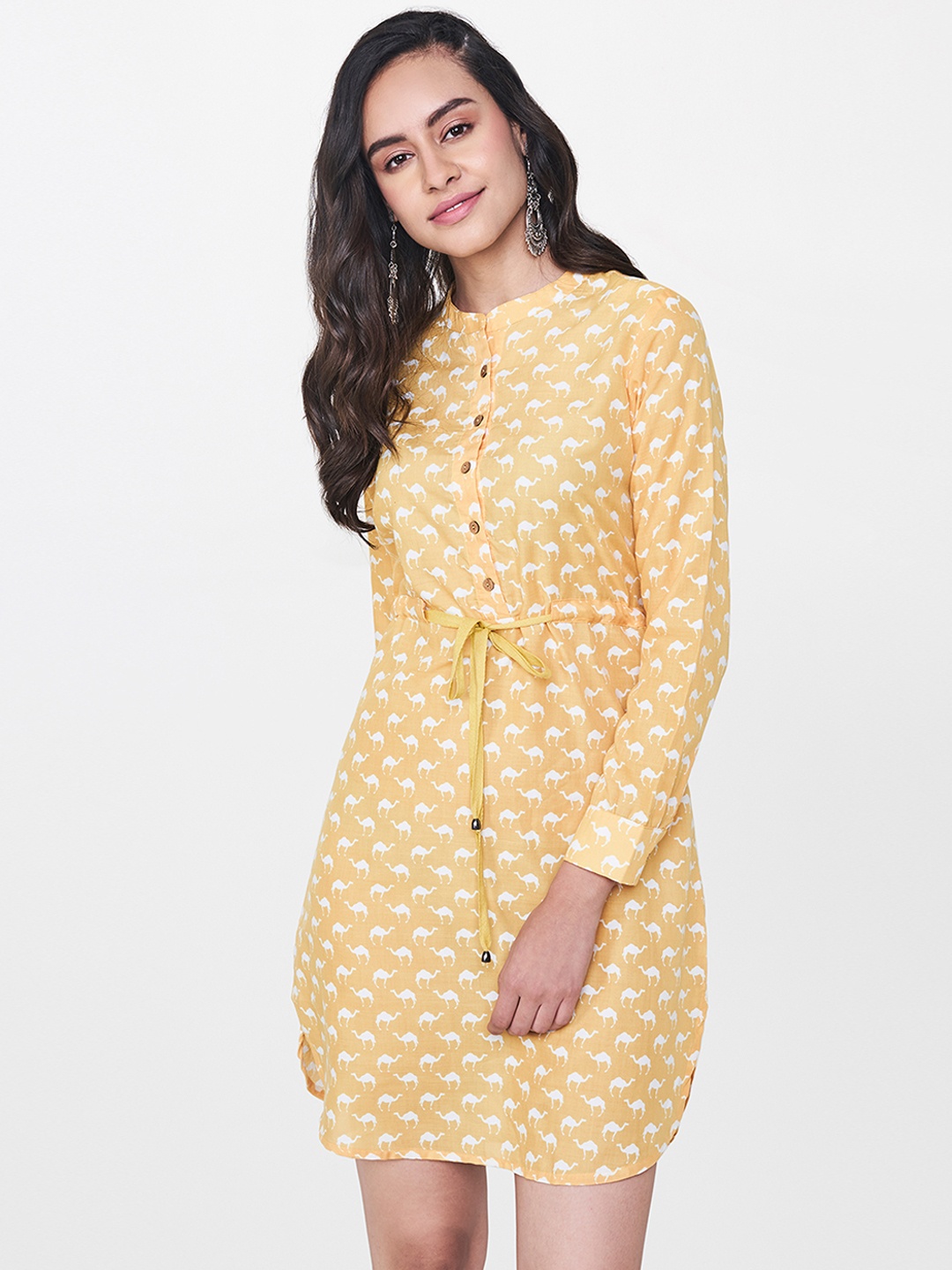 

Global Desi Yellow & White Printed Tunic
