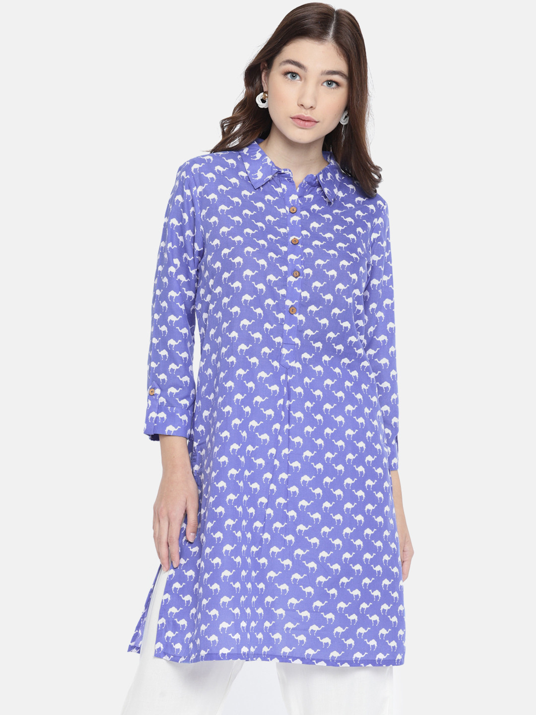 

Global Desi Blue Printed Tunic